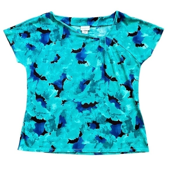 JACKLYN Smith watercolor tie-dye print blouse asymmetric ruffled neckline M - Picture 6 of 15